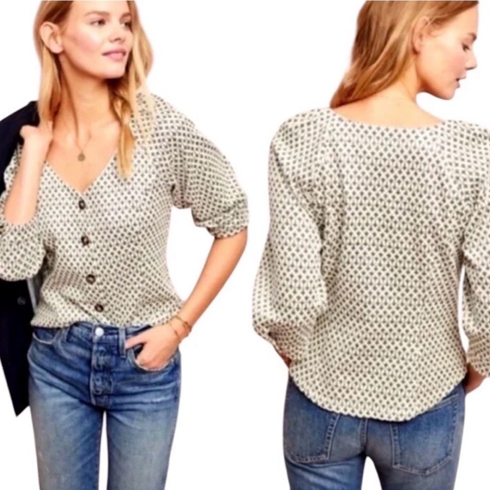 Anthropologie Ett:Twa Coralie Jacquard Top Size Medium NEW